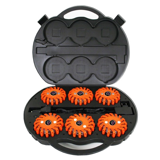 Veria Trade SET Výstražné světlo LED Power Flash 306O v profi kufru s nabíjecím příslušenstvím, oranžové