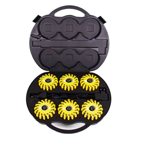 Veria Trade SET Výstražné světlo LED Power Flash 306L v profi kufru s nabíjecím příslušenstvím, žluté