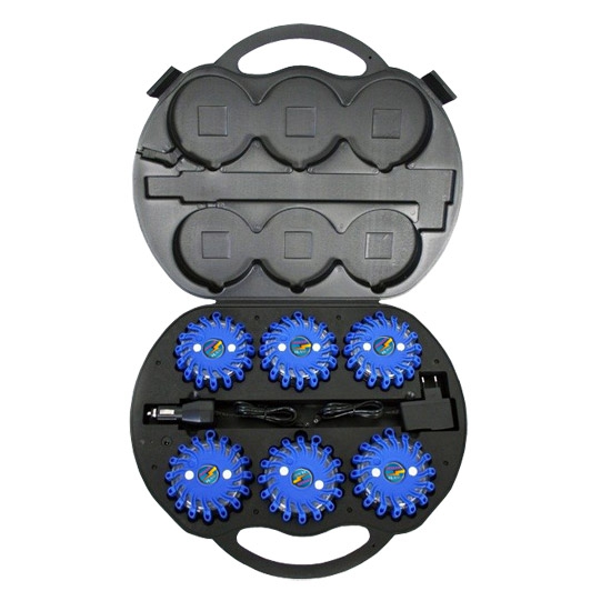 SET Výstražné světlo LED Power Flash 306M v profi kufru s nabíjecím příslušenstvím, modré