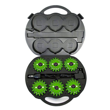 SET Výstražné světlo LED Power Flash 306Z v profi kufru s nabíjecím příslušenstvím, zelené